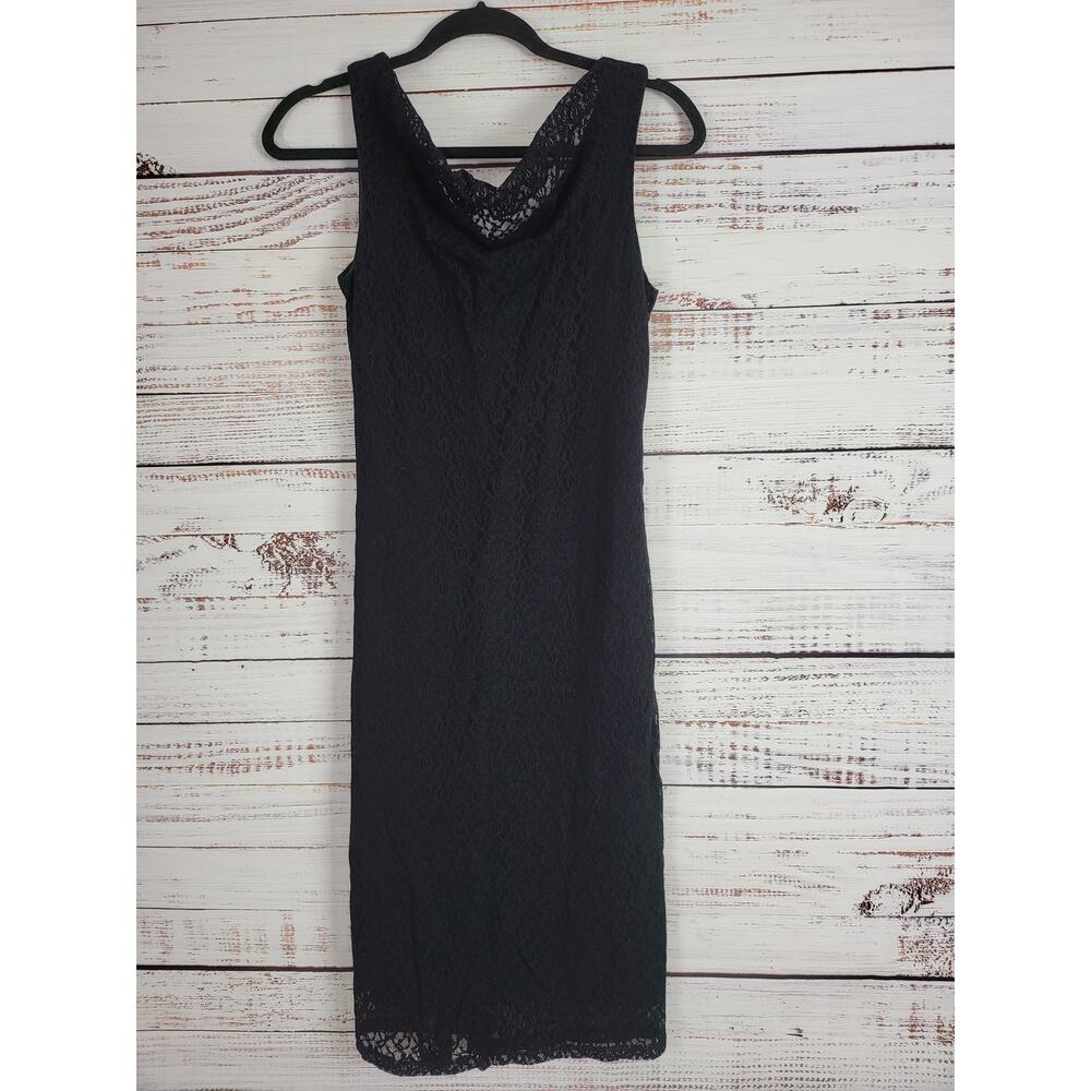 Vintage Rabbit Designs Long Length Dress 6 Womens Black Lace Overlay Sleeveless